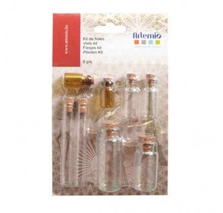 Set De 8 Mini Fioles En Verre Avec Bouchon Liège - Déco De Table, Création Bijoux - Style Vintage - 4