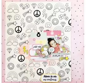 Tuto : Réaliser une page avec les tampons transparents Licorne & Dragons et Licorne Power de MISS CREA, par Julie A