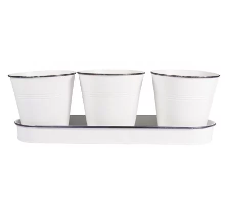 AFFAIRES : Plateau en zinc avec 3 pots 'Rayher' 30.5x2.5 cm AFFAIRES : Plateau en zinc avec 3 pots 'Rayher' 30.5x2.5 cm