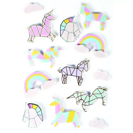 SCRAPBOOKING : 13 Autocollants 3D 'Graine Créative by PW' Licorne