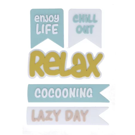 SCRAPBOOKING : 5 Autocollants en caoutchouc ' Artemio - No Stress' Rubber Stickers