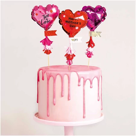 Set de Décoration ballon Alu sur pic 'Rico Design' Cœurs 