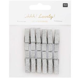 Lot de 12 pinces à linge bois 'Rico Design - Ohhh! Lovely!' Argent pailleté