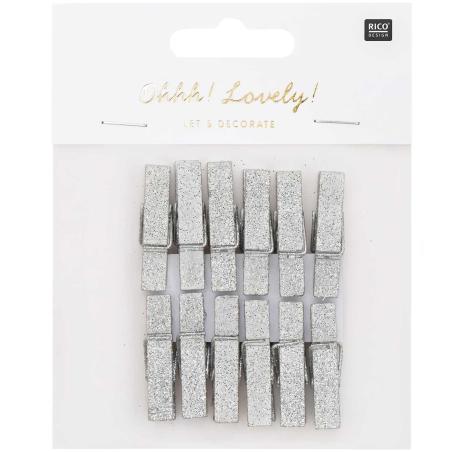 Lot de 12 pinces à linge bois 'Rico Design - Ohhh! Lovely!' Argent pailleté