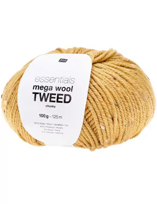 ART DU FIL : Pelote de laine 'Rico Design - Mega Wool' Tweed Chunky Moutarde 100g 125m