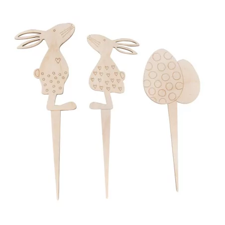 AFFAIRES : Lot de 3 Piques en bois 'Rayher' Amis de Pâques 20.5x7.5 cm