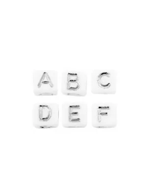 BIJOUX : Sachet de 400 Perles lettres acryliques 'La Fourmi Créative' Blanc/ argent 5 mm