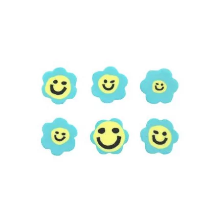 BIJOUX : Sachet de 40 Perles en polymère 'La Fourmi Créative' Fleur smiley Bleu 10 mm