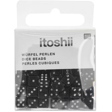 PERLES : Lot de 95 Perles 'Rico Design - Itoshii' Dés Noir 6 mm