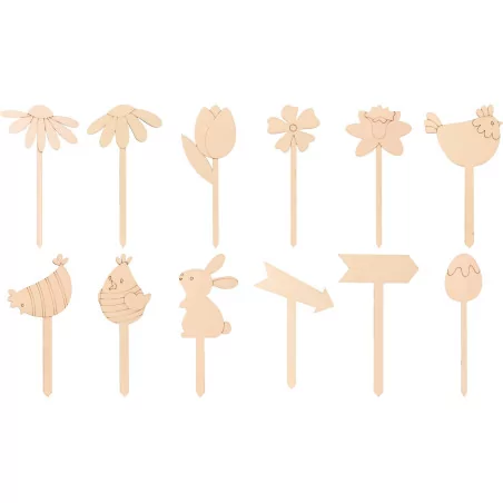 Lot de 12 Piques en bois 'Artemio - Les Poulettes'