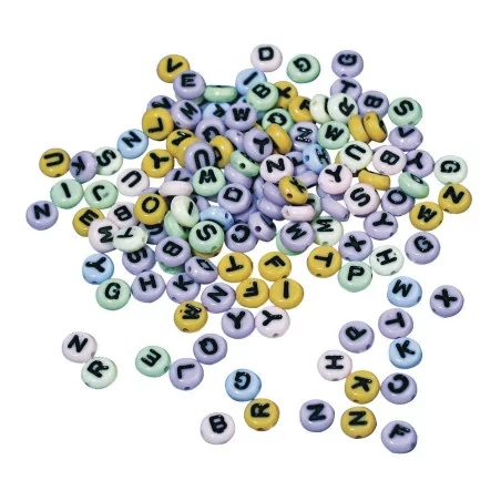 BIJOUX : Perles rondes en plastique 'Rayher' Lettres multicolores 6 mm