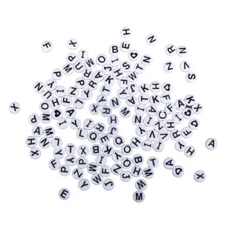 BIJOUX : Perles rondes en plastique 'Rayher' Lettres Blanc 9 mm