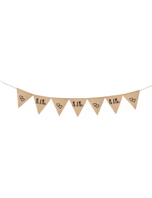 DECORATION DE FETES : Guirlande de fanions en jute 'Hotex' Mr et Mme 145 cm