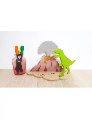 SUPPORTS A DECORER : Kit Déco en bois 3D 'Gomille' Tyrex et volcan 24 cm x 17 cm