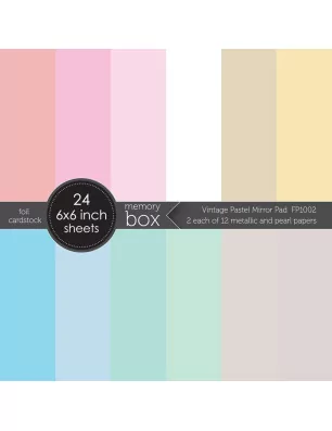 PAPIERS SCRAPBOOKING : Assortiment de 24 papiers unis 15x15 'Memorybox' Métallisés Pastels
