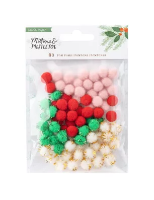 SCRAPBOOKING : 80 Pompons ronds 'Crate Paper - Mittens & Mistletoe'
