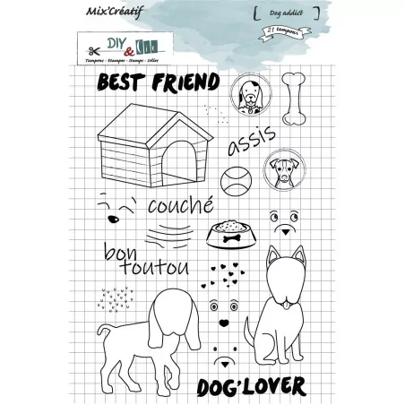 SCRAPBOOKING : 21 Tampons transparents 'DIY & Cie - Nos amis les bêtes' Dog Addict