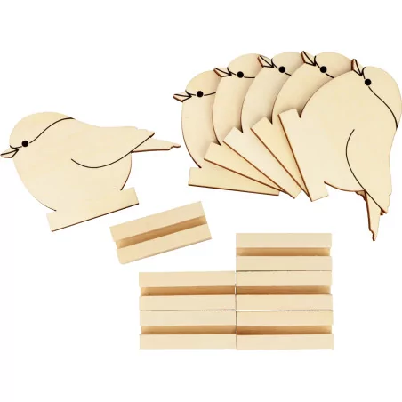 Lot de 6 marque-places en bois 'Artemio' Mésange