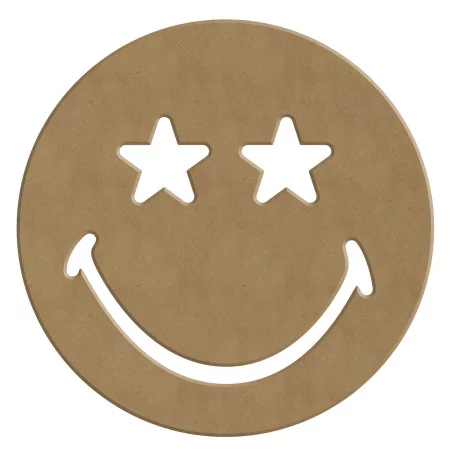 SUPPORTS A DECORER : Smiley Yeux Etoiles en bois 'Gomille' 14x14 cm