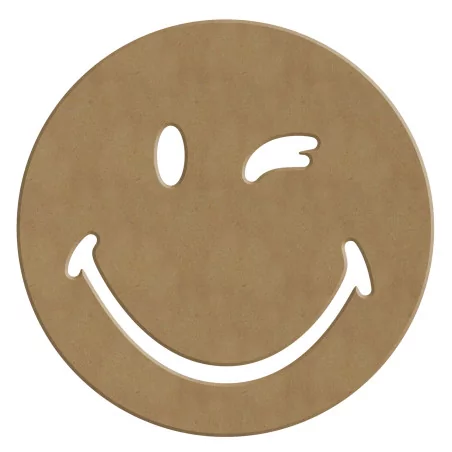 SUPPORTS A DECORER : Smiley Clin d'oeil en bois 'Gomille' 14x14 cm
