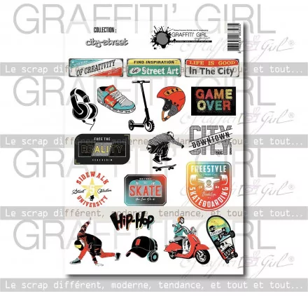 SCRAPBOOKING : Planche d'étiquettes 'Graffiti' Girl' City Street SCRAPBOOKING : Planche d'étiquettes 'Graffiti' Girl' City Street