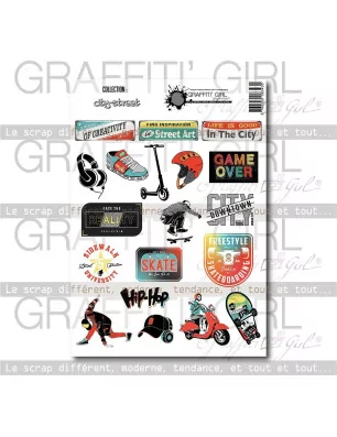 SCRAPBOOKING : Planche d'étiquettes 'Graffiti' Girl' City Street