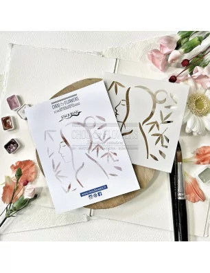 POCHOIRS : Pochoir 'Chou & Flowers - Soleil Levant' Esquisse