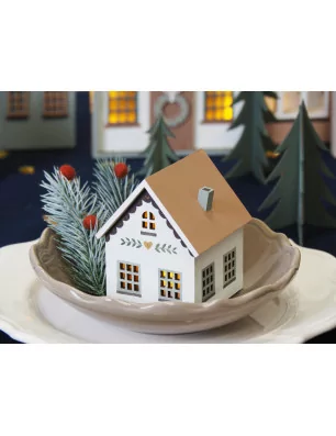 SUPPORTS A DECORER : Maison en bois ajourée 'Artemio' Etoile 2 étages 8.5x7.5x6 cm