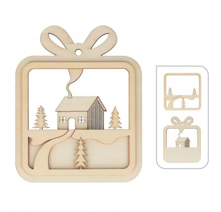 SUPPORTS A DECORER : Silhouette relief en bois à suspendre 'Artemio - Home For Christmas' Maison 13.5x11 cm