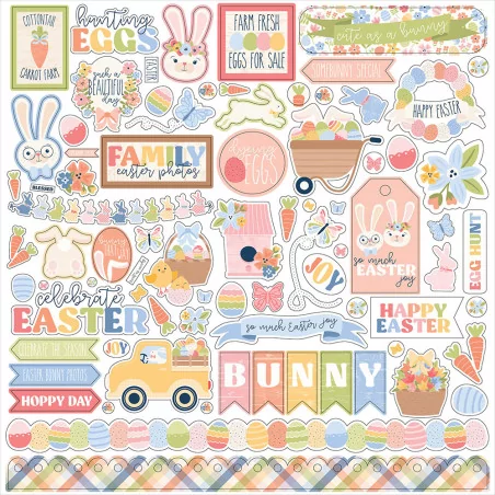 SCRAPBOOKING : Autocollants 30x30 'Echo Park Paper - Bunnies & Baskets'