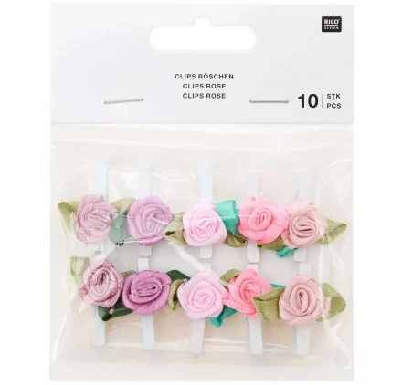 SCRAPBOOKING : Lot de 10 pinces à linge en bois 'Rico Design' clips rose couleurs mixtes
