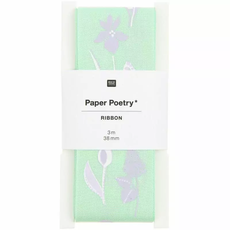 SCRAPBOOKING : Ruban Taffetas 'Rico Design - Paper Poetry' Pré Fleuri Vert 3.8 cm x 3 m