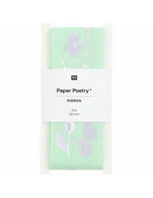 SCRAPBOOKING : Ruban Taffetas 'Rico Design - Paper Poetry' Pré Fleuri Vert 3.8 cm x 3 m